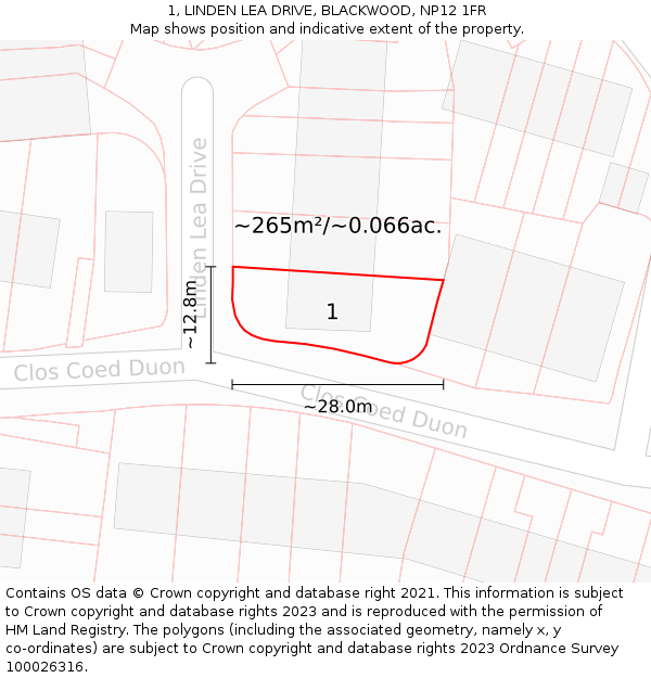 1, LINDEN LEA DRIVE, BLACKWOOD, NP12 1FR: Plot and title map