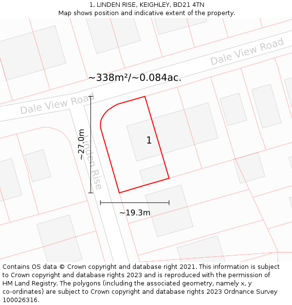 1, LINDEN RISE, KEIGHLEY, BD21 4TN: Plot and title map