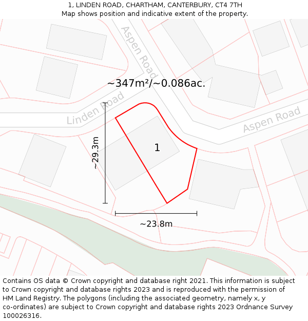 1, LINDEN ROAD, CHARTHAM, CANTERBURY, CT4 7TH: Plot and title map