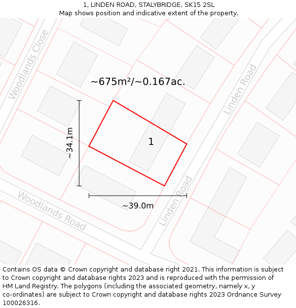 1, LINDEN ROAD, STALYBRIDGE, SK15 2SL: Plot and title map