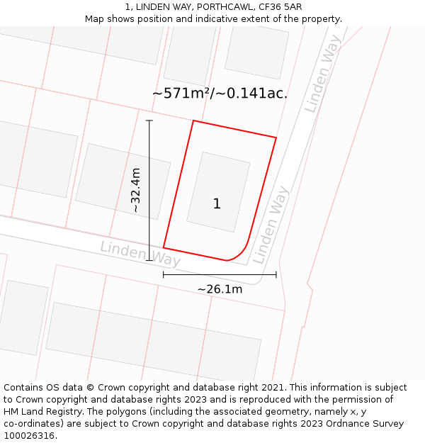 1, LINDEN WAY, PORTHCAWL, CF36 5AR: Plot and title map