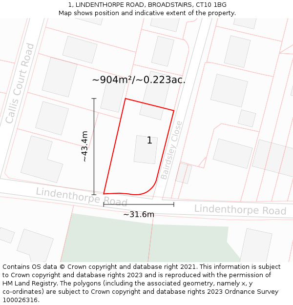 1, LINDENTHORPE ROAD, BROADSTAIRS, CT10 1BG: Plot and title map