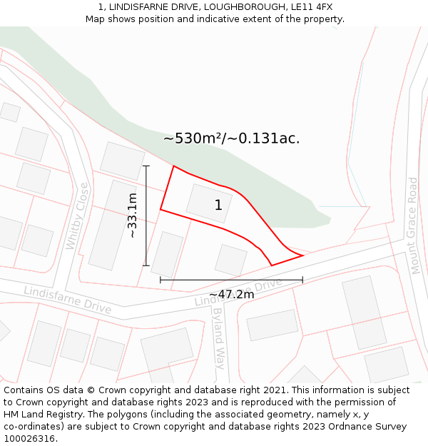 1, LINDISFARNE DRIVE, LOUGHBOROUGH, LE11 4FX: Plot and title map