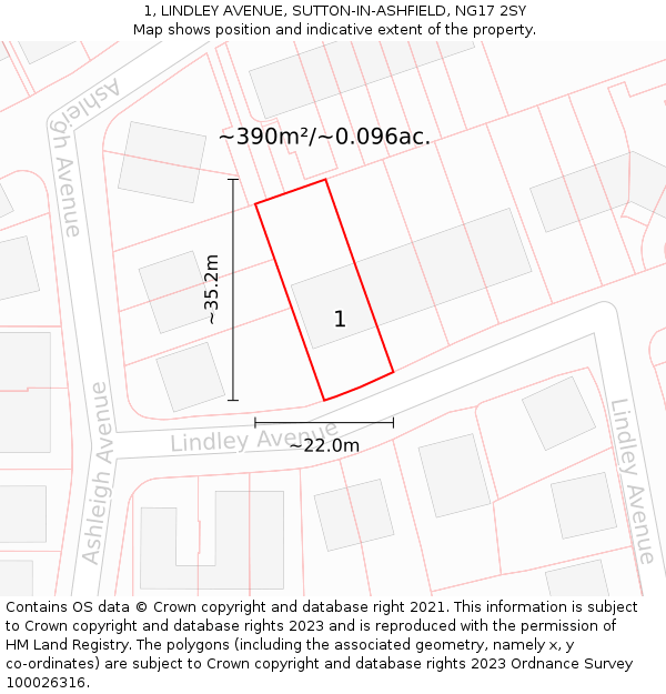 1, LINDLEY AVENUE, SUTTON-IN-ASHFIELD, NG17 2SY: Plot and title map