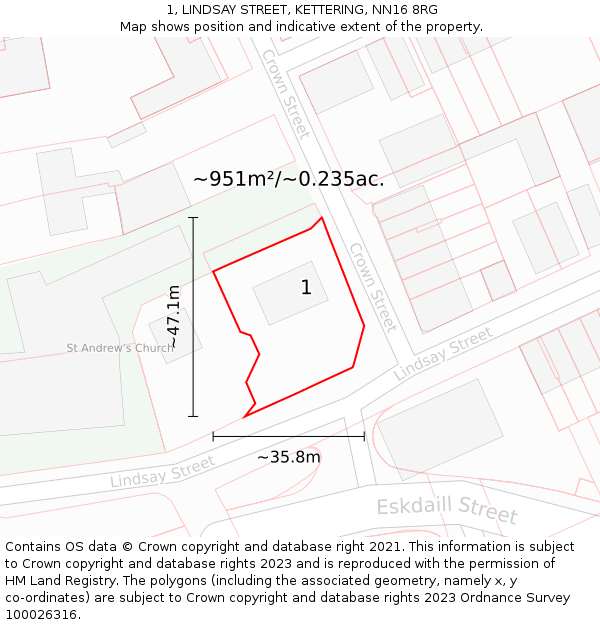 1, LINDSAY STREET, KETTERING, NN16 8RG: Plot and title map