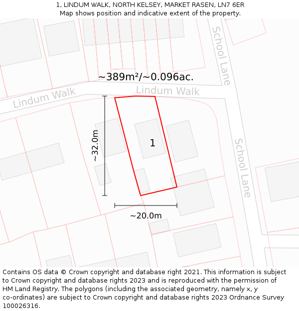 1, LINDUM WALK, NORTH KELSEY, MARKET RASEN, LN7 6ER: Plot and title map