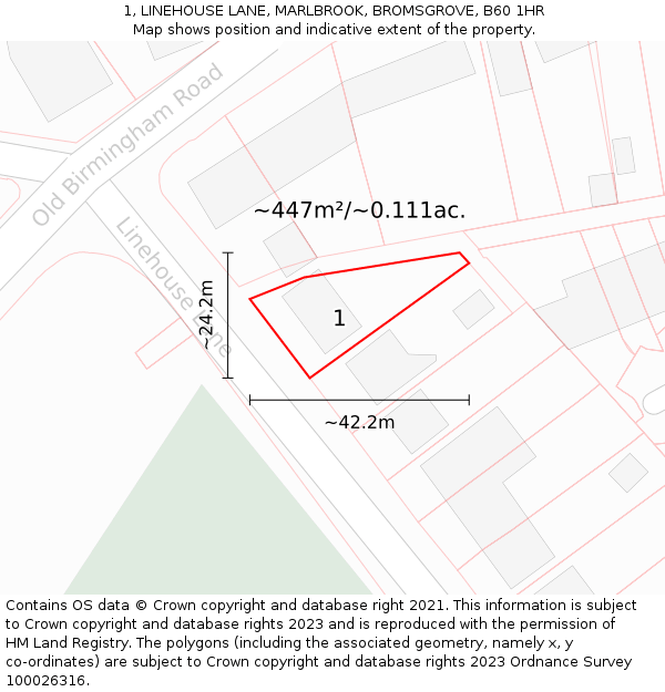 1, LINEHOUSE LANE, MARLBROOK, BROMSGROVE, B60 1HR: Plot and title map