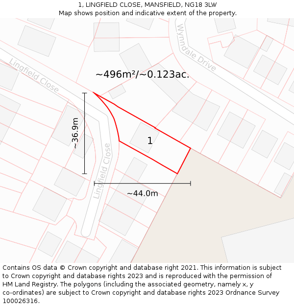 1, LINGFIELD CLOSE, MANSFIELD, NG18 3LW: Plot and title map