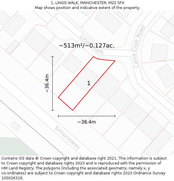 1, LINGS WALK, MANCHESTER, M22 5FX: Plot and title map