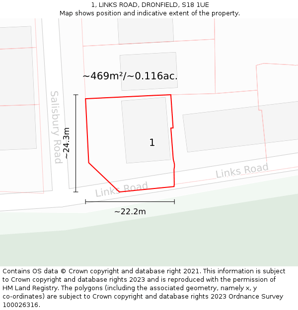 1, LINKS ROAD, DRONFIELD, S18 1UE: Plot and title map