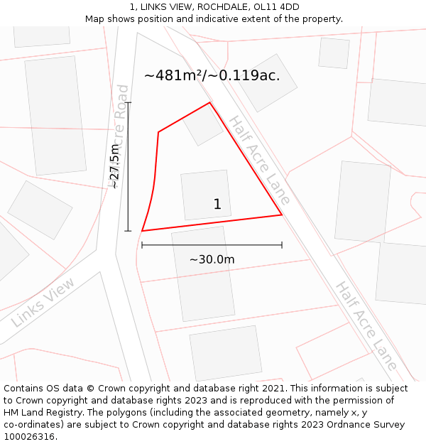 1, LINKS VIEW, ROCHDALE, OL11 4DD: Plot and title map