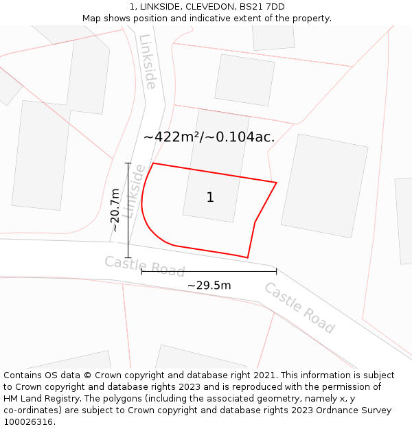 1, LINKSIDE, CLEVEDON, BS21 7DD: Plot and title map