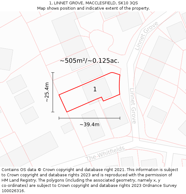 1, LINNET GROVE, MACCLESFIELD, SK10 3QS: Plot and title map