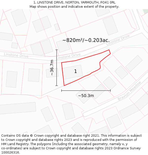 1, LINSTONE DRIVE, NORTON, YARMOUTH, PO41 0RL: Plot and title map