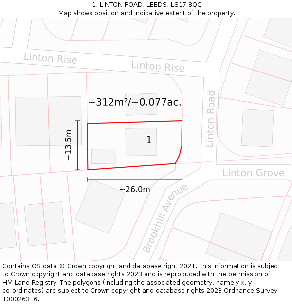 1, LINTON ROAD, LEEDS, LS17 8QQ: Plot and title map