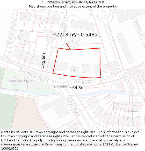 1, LISWERRY ROAD, NEWPORT, NP19 4LB: Plot and title map