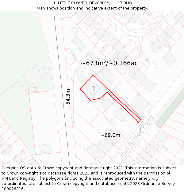 1, LITTLE CLOVER, BEVERLEY, HU17 9HQ: Plot and title map