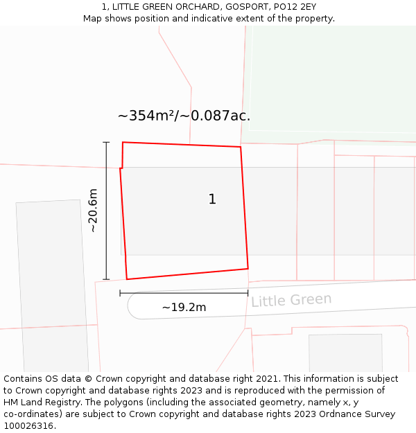 1, LITTLE GREEN ORCHARD, GOSPORT, PO12 2EY: Plot and title map