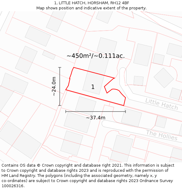 1, LITTLE HATCH, HORSHAM, RH12 4BF: Plot and title map