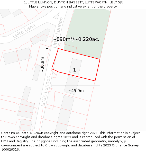 1, LITTLE LUNNON, DUNTON BASSETT, LUTTERWORTH, LE17 5JR: Plot and title map