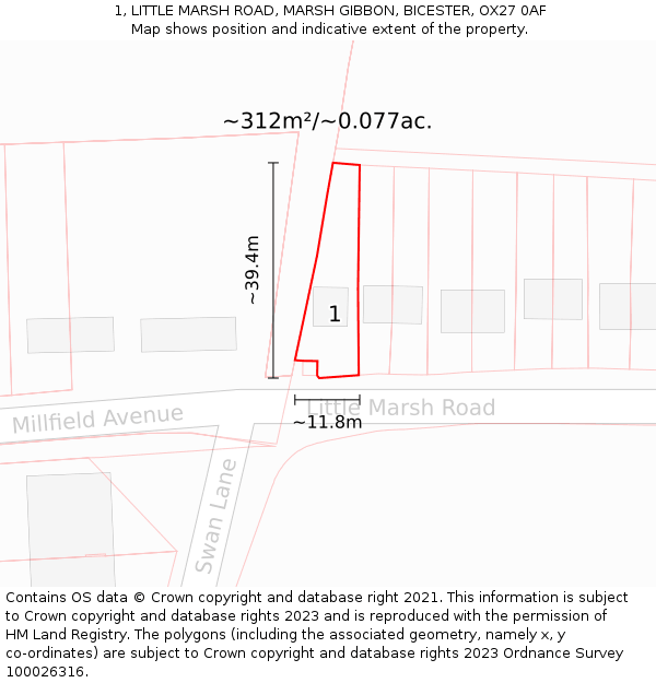 1, LITTLE MARSH ROAD, MARSH GIBBON, BICESTER, OX27 0AF: Plot and title map