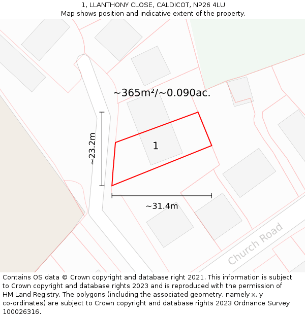 1, LLANTHONY CLOSE, CALDICOT, NP26 4LU: Plot and title map