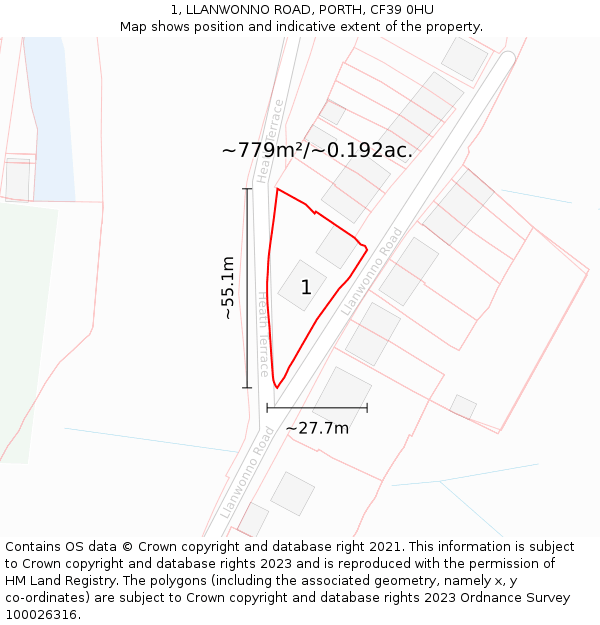 1, LLANWONNO ROAD, PORTH, CF39 0HU: Plot and title map