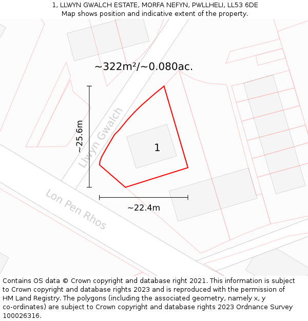 1, LLWYN GWALCH ESTATE, MORFA NEFYN, PWLLHELI, LL53 6DE: Plot and title map