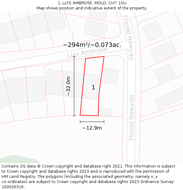 1, LLYS AMBROSE, MOLD, CH7 1GU: Plot and title map