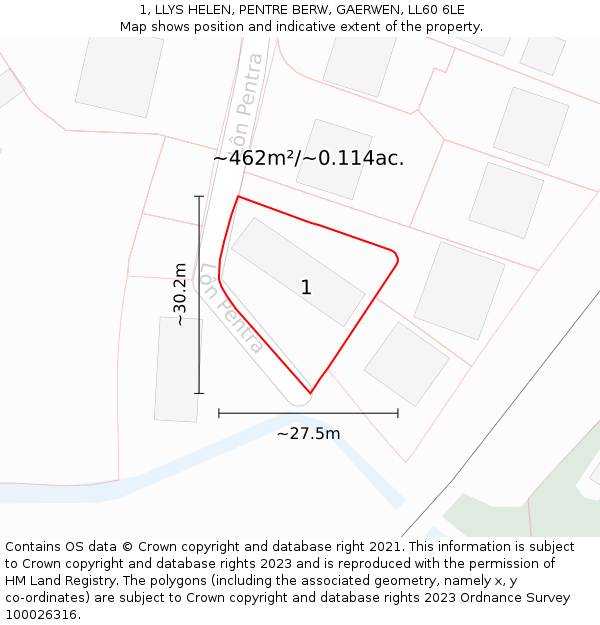 1, LLYS HELEN, PENTRE BERW, GAERWEN, LL60 6LE: Plot and title map