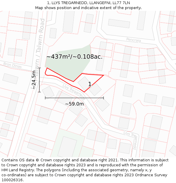 1, LLYS TREGARNEDD, LLANGEFNI, LL77 7LN: Plot and title map