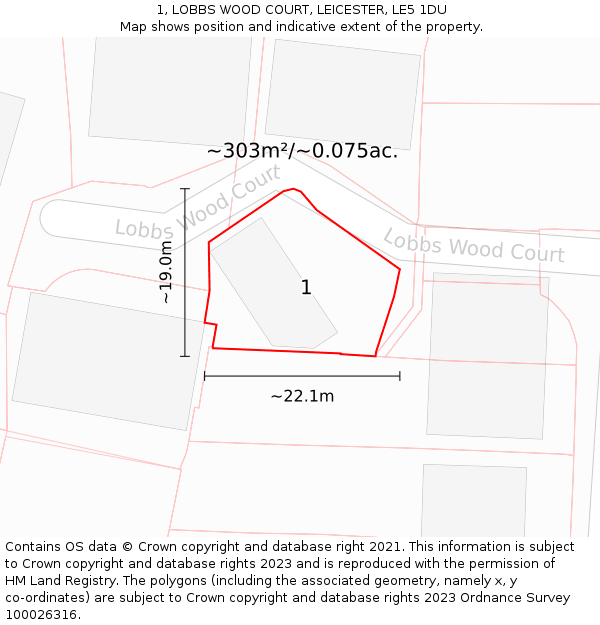 1, LOBBS WOOD COURT, LEICESTER, LE5 1DU: Plot and title map
