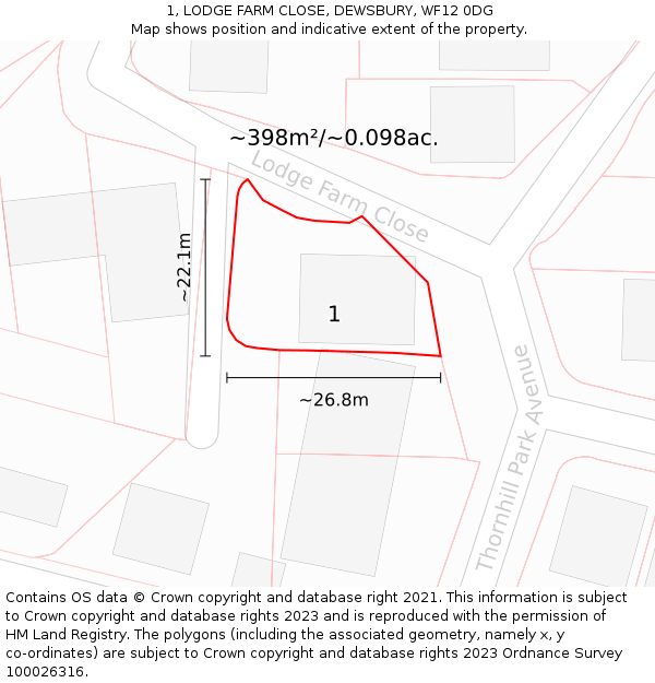 1, LODGE FARM CLOSE, DEWSBURY, WF12 0DG: Plot and title map