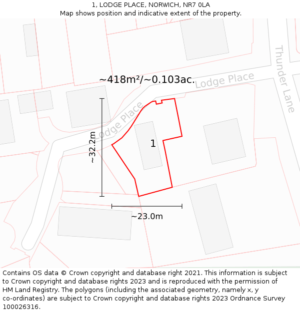 1, LODGE PLACE, NORWICH, NR7 0LA: Plot and title map