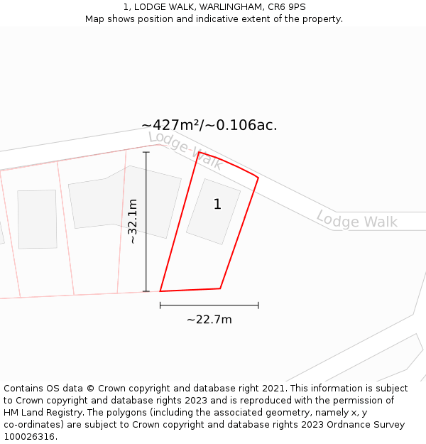 1, LODGE WALK, WARLINGHAM, CR6 9PS: Plot and title map