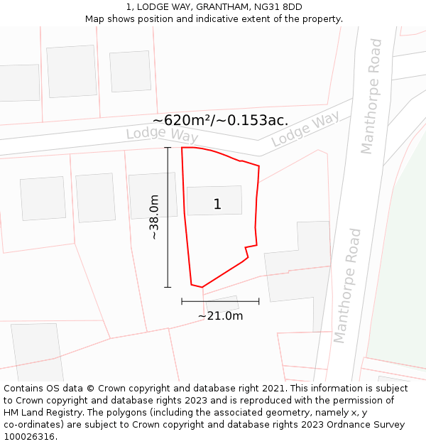 1, LODGE WAY, GRANTHAM, NG31 8DD: Plot and title map