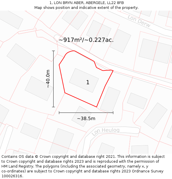 1, LON BRYN ABER, ABERGELE, LL22 8FB: Plot and title map