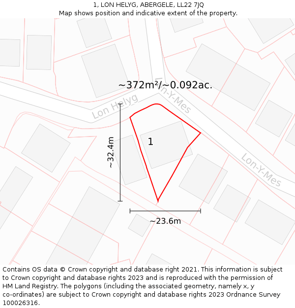 1, LON HELYG, ABERGELE, LL22 7JQ: Plot and title map