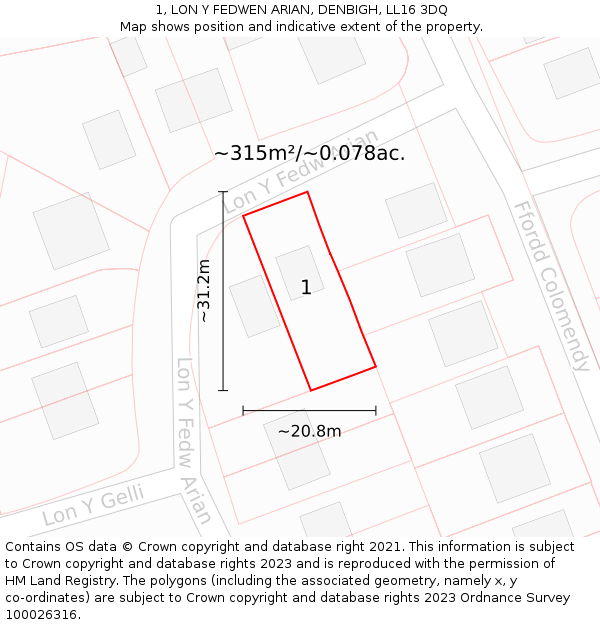 1, LON Y FEDWEN ARIAN, DENBIGH, LL16 3DQ: Plot and title map