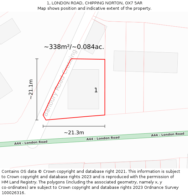 1, LONDON ROAD, CHIPPING NORTON, OX7 5AR: Plot and title map