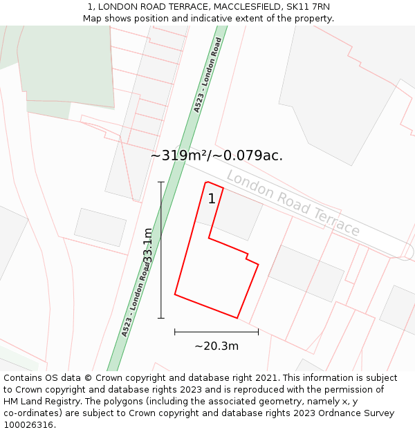 1, LONDON ROAD TERRACE, MACCLESFIELD, SK11 7RN: Plot and title map