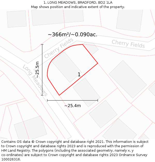 1, LONG MEADOWS, BRADFORD, BD2 1LA: Plot and title map