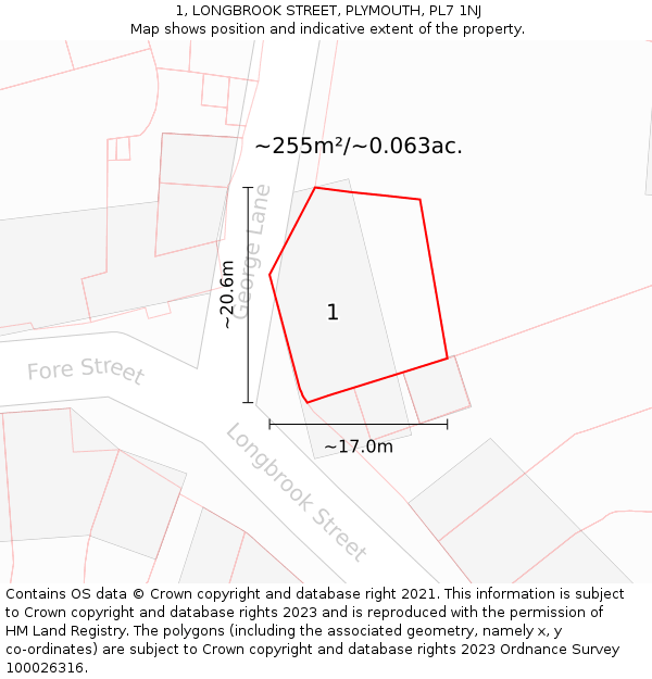 1, LONGBROOK STREET, PLYMOUTH, PL7 1NJ: Plot and title map