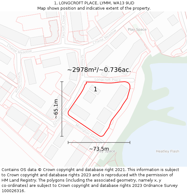 1, LONGCROFT PLACE, LYMM, WA13 9UD: Plot and title map