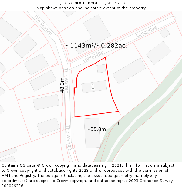 1, LONGRIDGE, RADLETT, WD7 7ED: Plot and title map