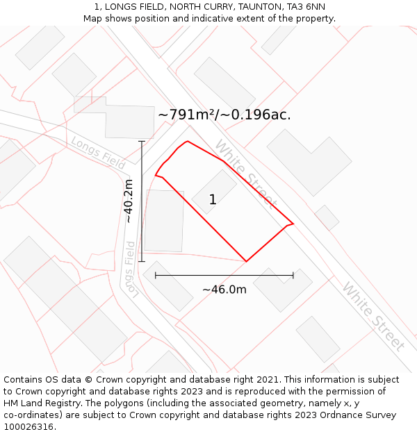 1, LONGS FIELD, NORTH CURRY, TAUNTON, TA3 6NN: Plot and title map