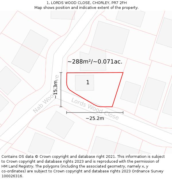 1, LORDS WOOD CLOSE, CHORLEY, PR7 2FH: Plot and title map