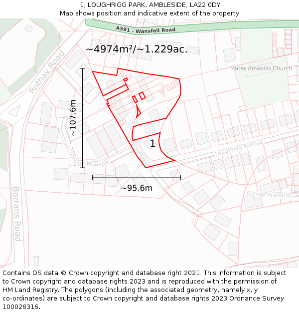1, LOUGHRIGG PARK, AMBLESIDE, LA22 0DY: Plot and title map