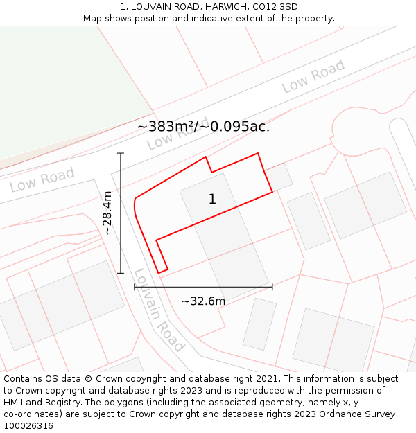 1, LOUVAIN ROAD, HARWICH, CO12 3SD: Plot and title map