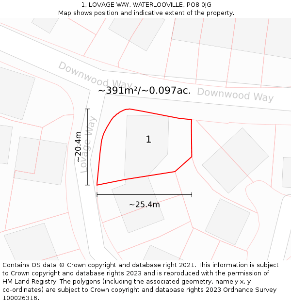 1, LOVAGE WAY, WATERLOOVILLE, PO8 0JG: Plot and title map